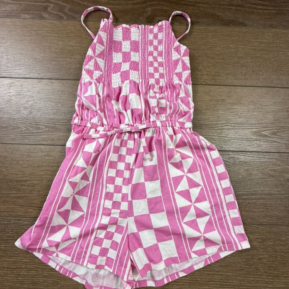 Tea Collection Girls Pink/White Smocked Back Romper NWT Sz 16 Summer Beach